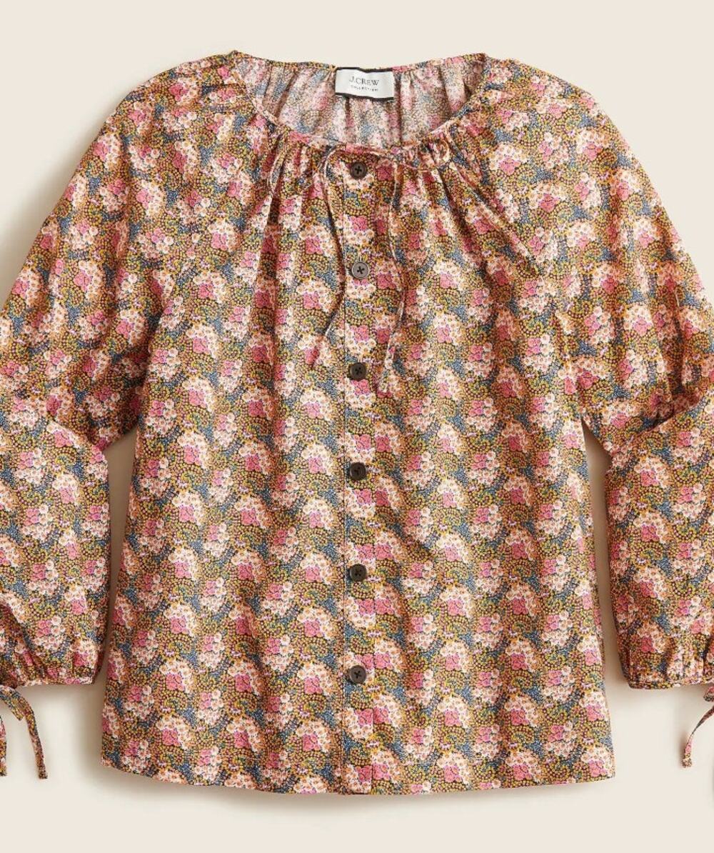 MINT J.CREW COLLECTION Cotton Tie Sleeve Button Front Ratti® Prism Floral Top 3X